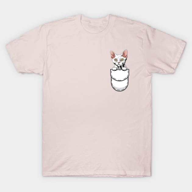 Funny Devon Rex Pocket Cat T-Shirt by Pet My Dog